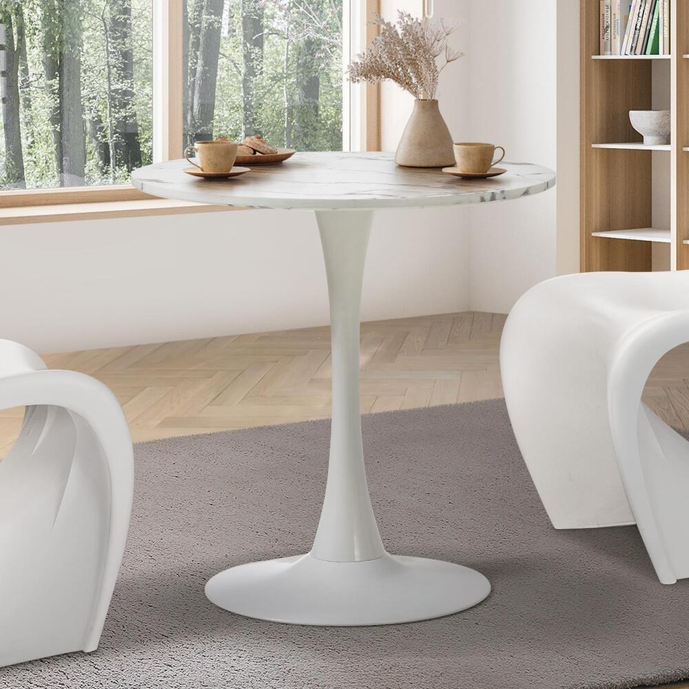 Oikiture 60cm Dining Table Marble Tulip Shape White