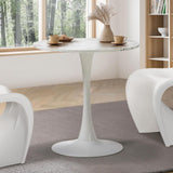 Oikiture 60cm Dining Table Marble Tulip Shape White - Rear View