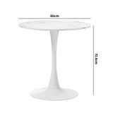 Oikiture 60cm Dining Table Marble Tulip Shape White - Front View