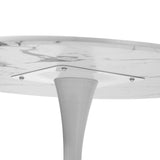 Oikiture 60cm Dining Table Marble Tulip Shape White - Top-Down View