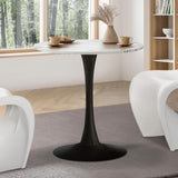 Oikiture 60cm Dining Table Marble Tulip Shape White&Black - Rear View