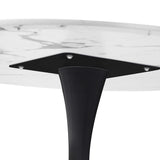 Oikiture 60cm Dining Table Marble Tulip Shape White&Black - Side View