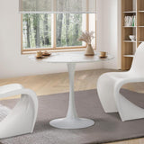 Oikiture 90cm Dining Table Marble Tulip Shape White - Rear View