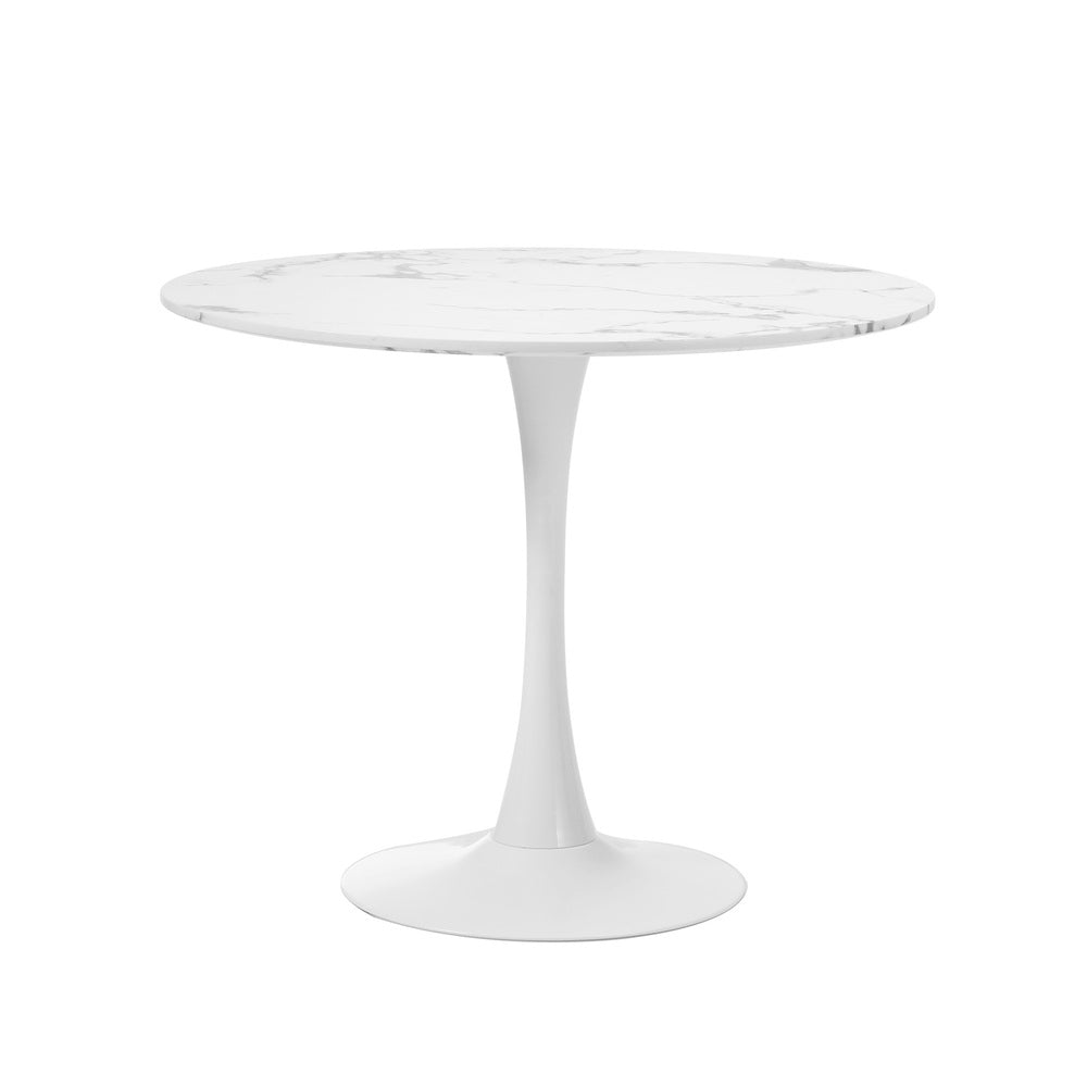 Oikiture 90cm Dining Table Marble Tulip Shape White
