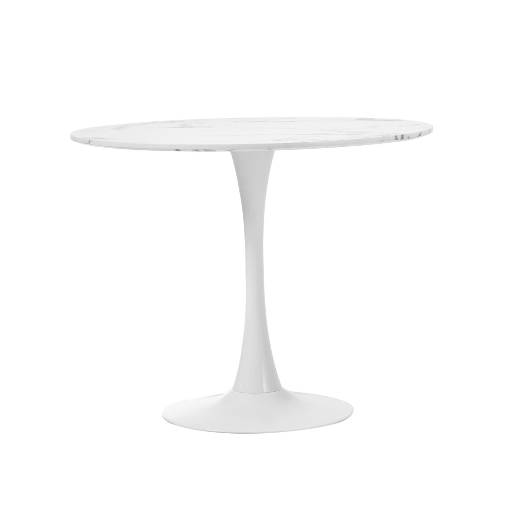 Oikiture 90cm Dining Table Marble Tulip Shape White