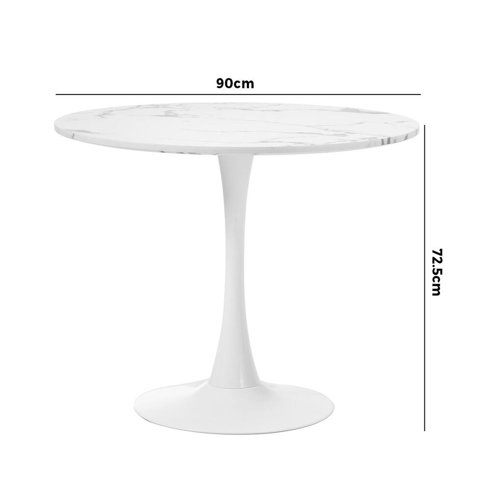 Oikiture 90cm Dining Table Marble Tulip Shape White
