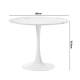 Oikiture 90cm Dining Table Marble Tulip Shape White - Top-Down View