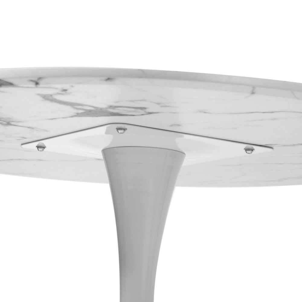 Oikiture 90cm Dining Table Marble Tulip Shape White
