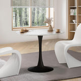 Oikiture 90cm Dining Table Marble Tulip Shape White&Black - 45-Degree Angle