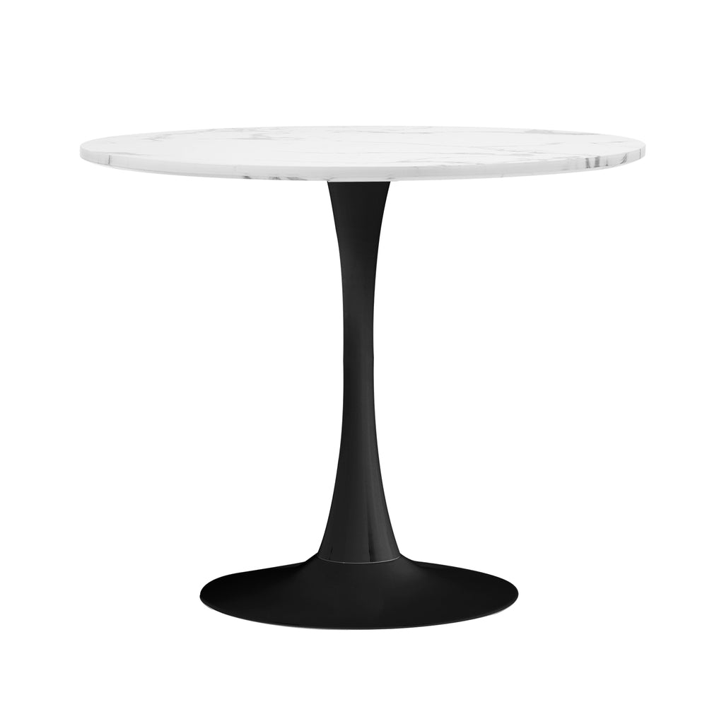 Oikiture 90cm Dining Table Marble Tulip Shape White&Black