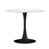 Oikiture 90cm Dining Table Marble Tulip Shape White&Black - Front View