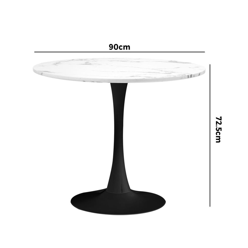 Oikiture 90cm Dining Table Marble Tulip Shape White&Black