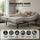 Artiss Double Bed Frame and Giselle Bedding Double Memory Foam Mattress Set, Electric Bed Base with Zero Gravity & 7 Zone Cooling Comfort for Back Pain Relief, Black & Grey,15cm Thickness - Rear View