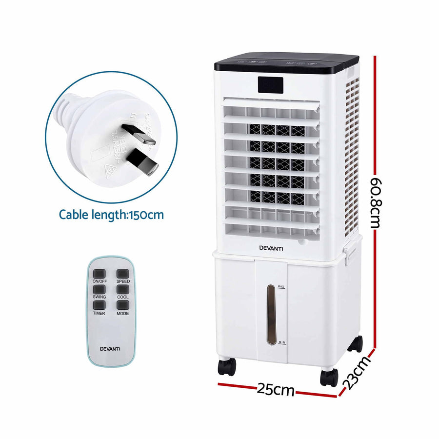Devanti 8L 3-in-1 Evaporative Air Cooler 4 Ice Packs Remote Control 3 Speed