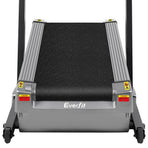 Everfit black electric incline trainer treadmill with LED display for home gym, soft-grip handlebars with pulse sensors