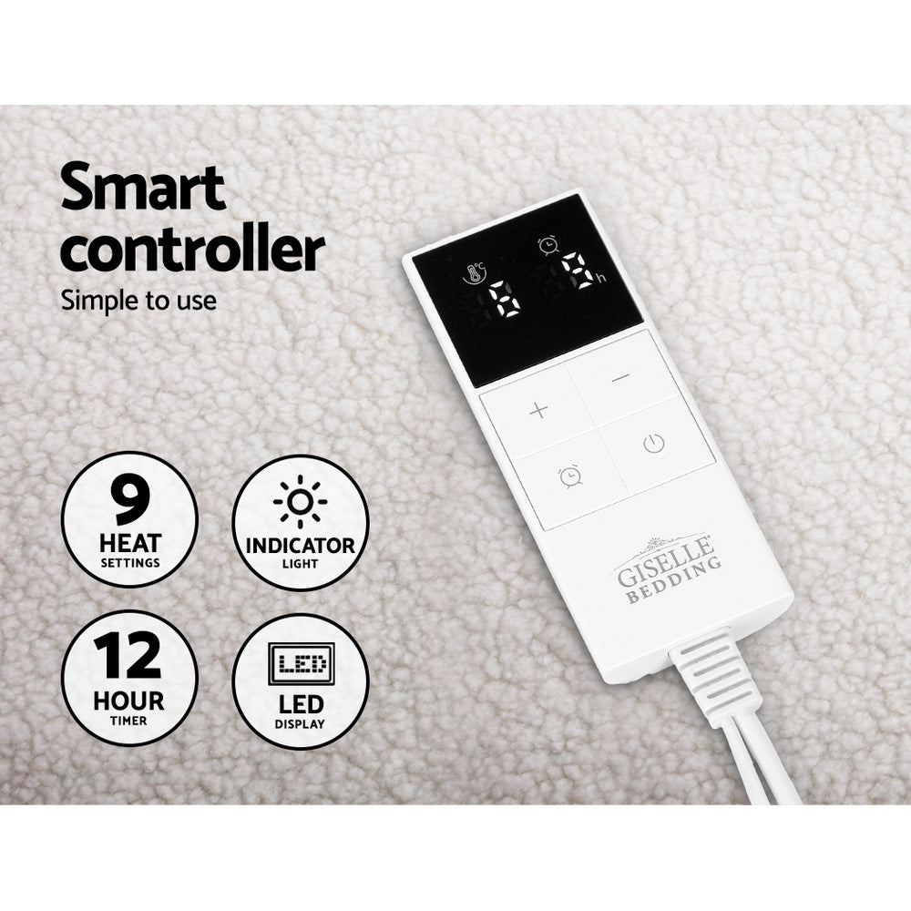 Giselle Double Size Fleece Electric Blanket with LED Controller and Timer