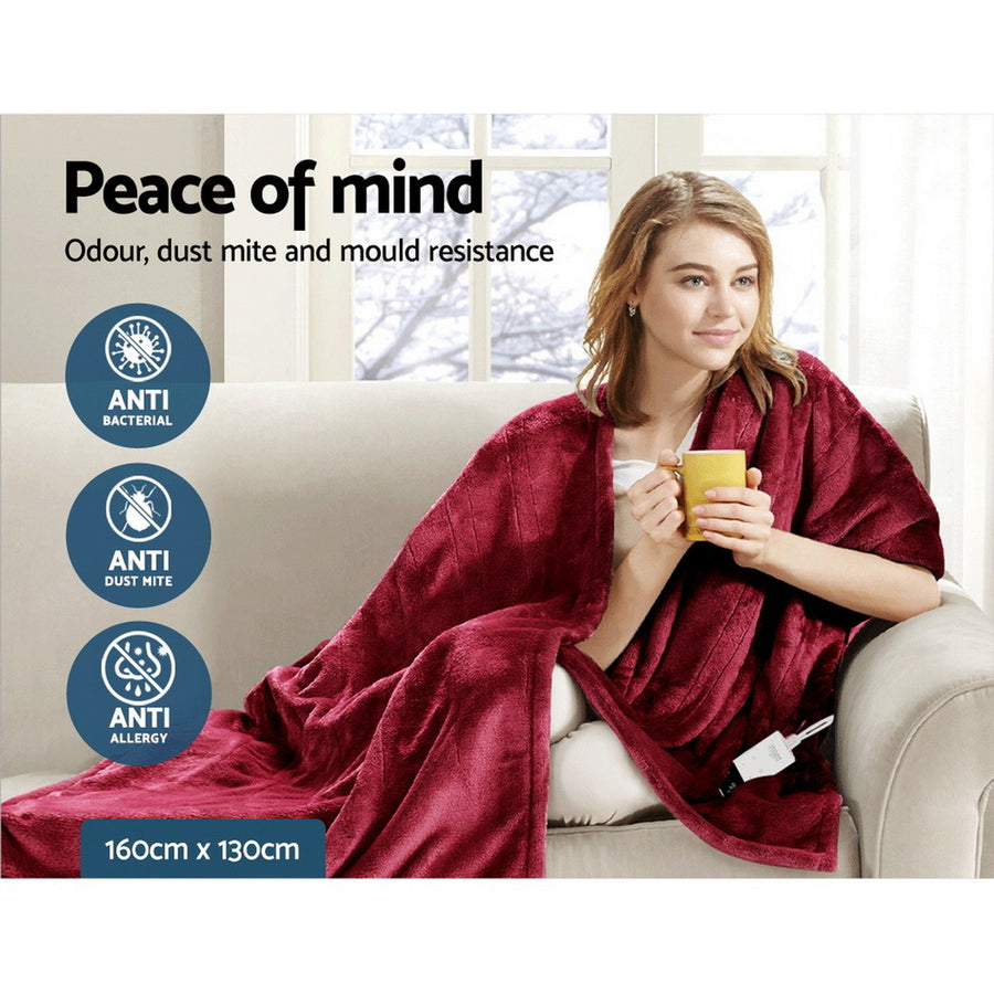 Giselle Electric Throw Rug Heated Blanket Fleece Red