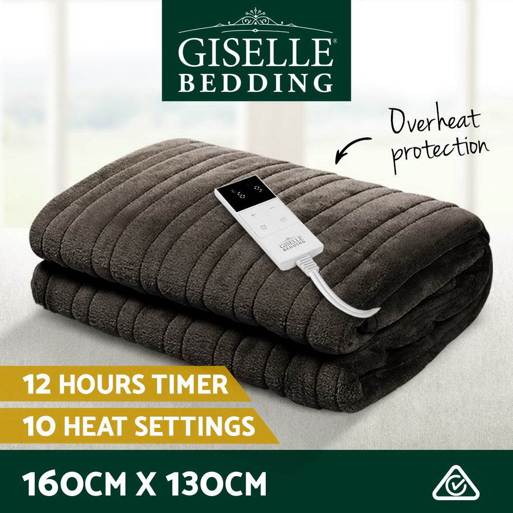 Giselle Bedding Electric Heated Coral Fleece Throw Blanket - Cocoa Brown