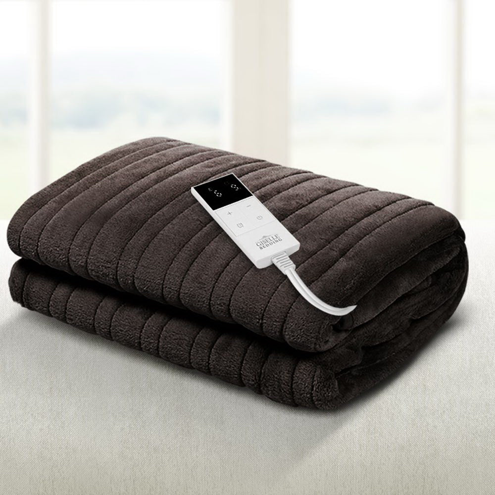 Giselle Bedding Electric Heated Coral Fleece Throw Blanket - Cocoa Brown