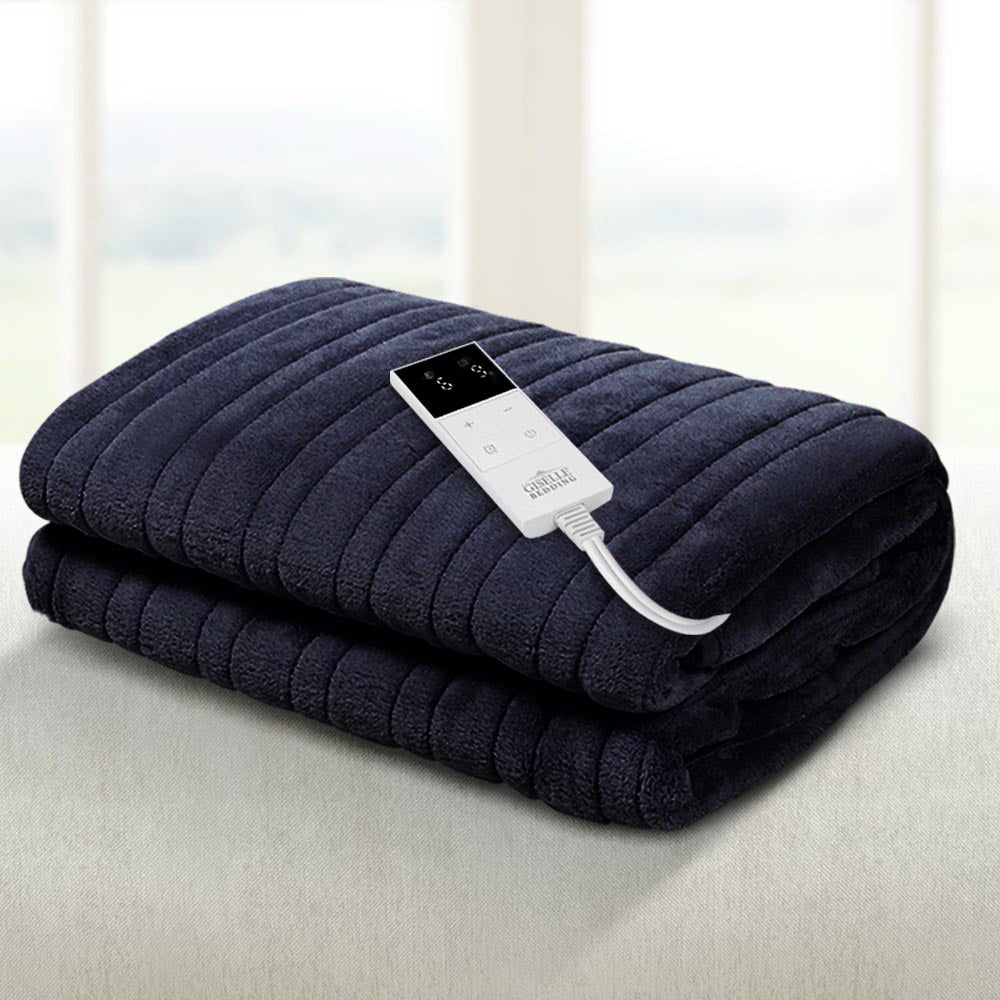 Giselle Bedding Cozy Electric Fleece Throw Blanket with Washable Design - Charcoal