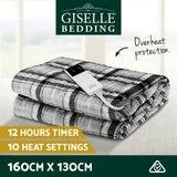 Giselle Bedding Electric Heated Flannel Throw Blanket - Grey and White Checkered, Washable and Cozy - Side View