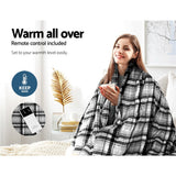 Giselle Bedding Electric Heated Flannel Throw Blanket - Grey and White Checkered, Washable and Cozy - Top-Down View