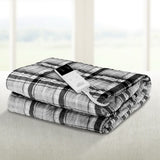 Giselle Bedding Electric Heated Flannel Throw Blanket - Grey and White Checkered, Washable and Cozy