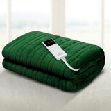 Giselle Electric Throw Rug Heated Blanket Washable Snuggle Flannel Winter Green - Close-Up Angle