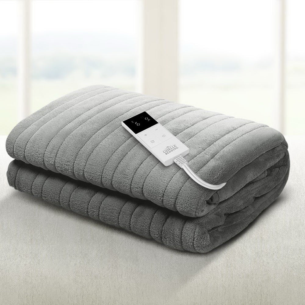 Giselle Bedding Heated Coral Fleece Throw Blanket - Machine Washable Silver with Customizable Warmth