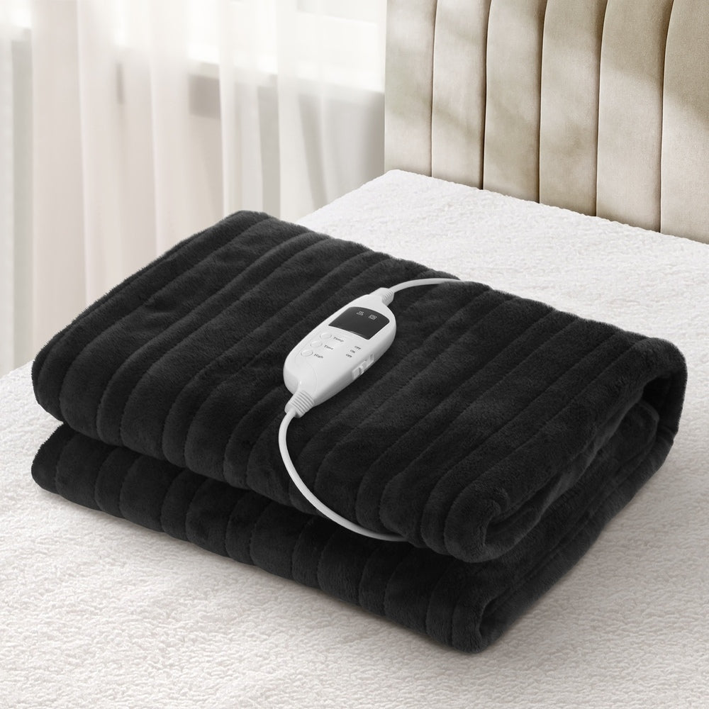 Bedra Washable Electric Heated Throw Rug Flannel Black