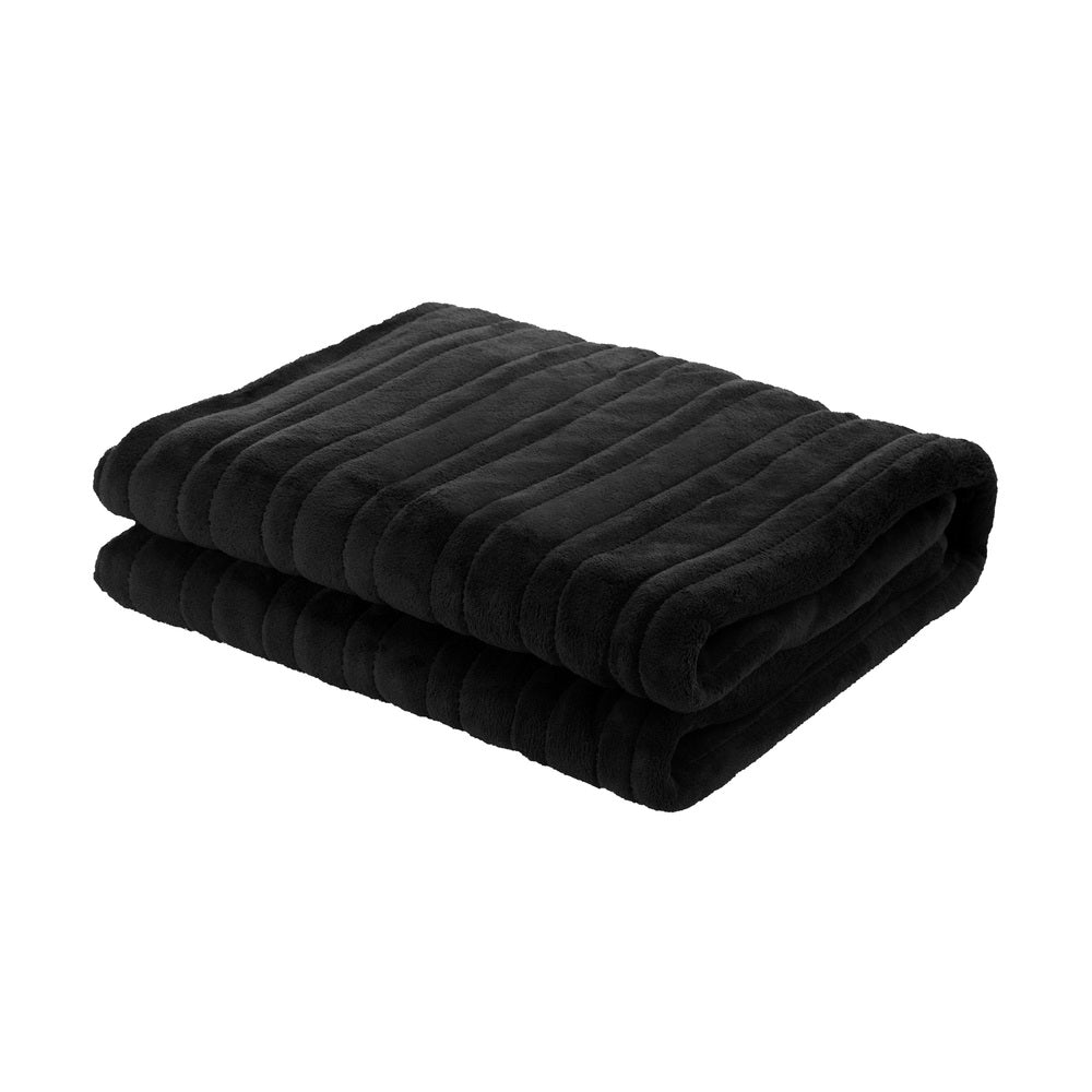 Bedra Washable Electric Heated Throw Rug Flannel Black