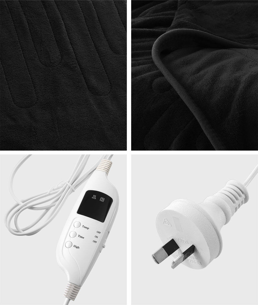 Bedra Washable Electric Heated Throw Rug Flannel Black