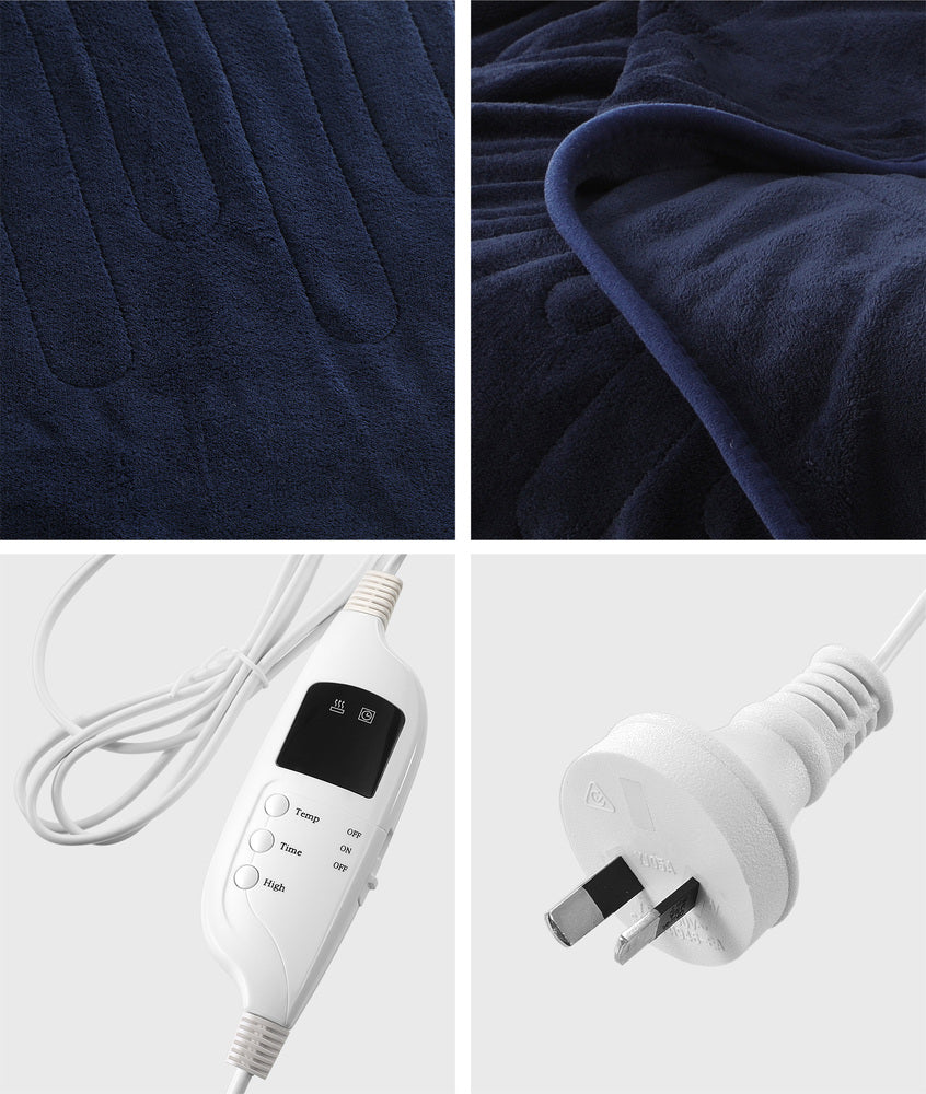 Bedra Washable Electric Heated Throw Rug Flannel Blue