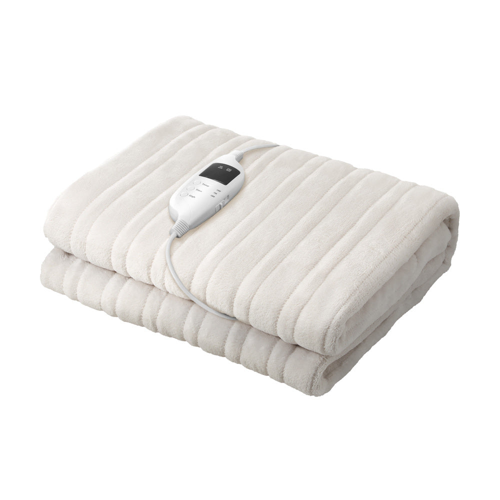 Bedra Electric Heated Throw Rug Washable Flannel Cream