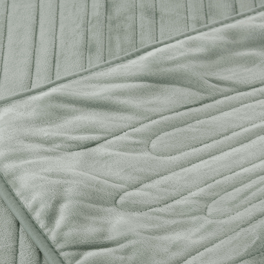 Bedra Electric Heated Blanket Washable Throw Rug Coral Fleece Light Green