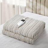 Bedra Electric Heated Blanket Washable Throw Rug Sherpa Coral Fleece Navy Beige - Top-Down View