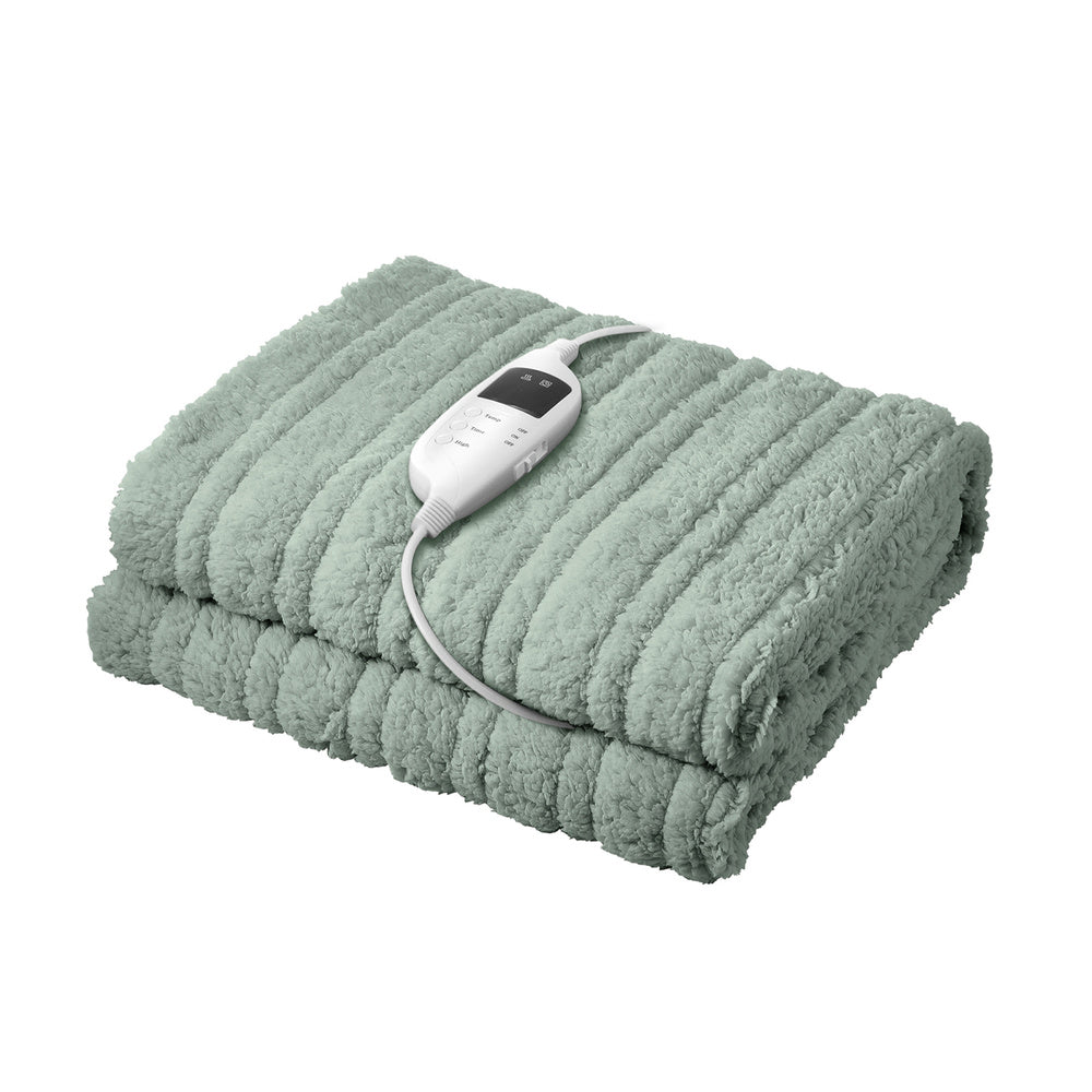 Bedra Electric Heated Blanket Washable Throw Rug Sherpa Coral Fleece Green