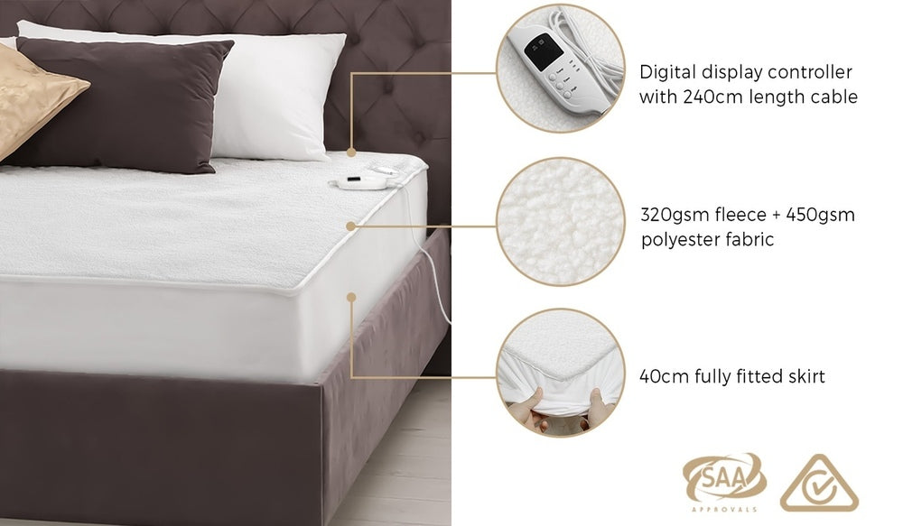 Bedra Electric Blanket Fleece Fully Fitted Washable King
