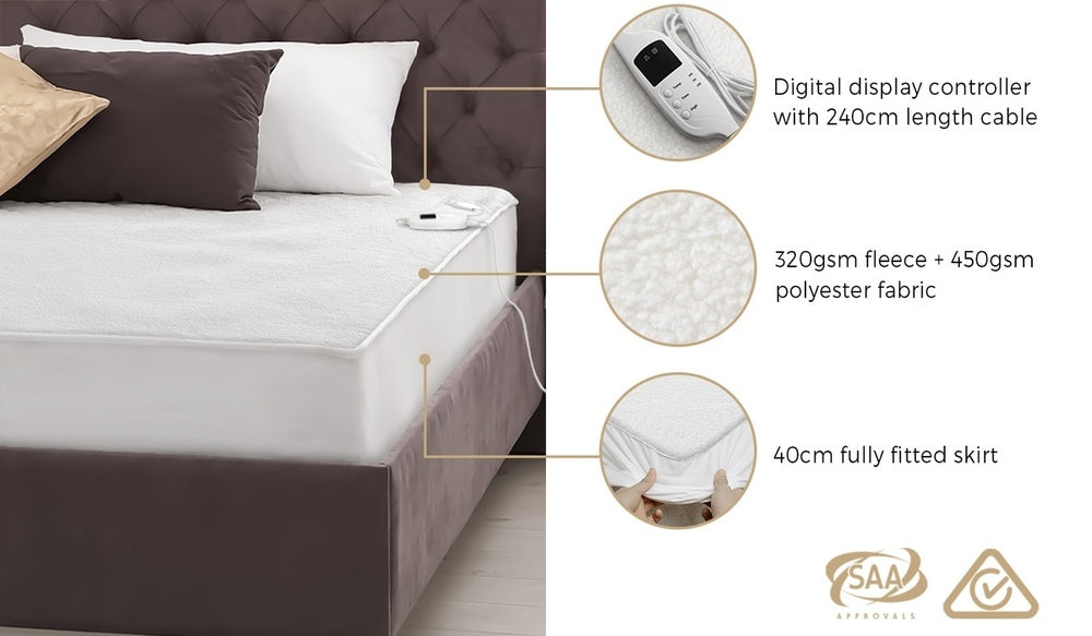 Bedra Electric Blanket Fully Fitted Fleece Heated King Single