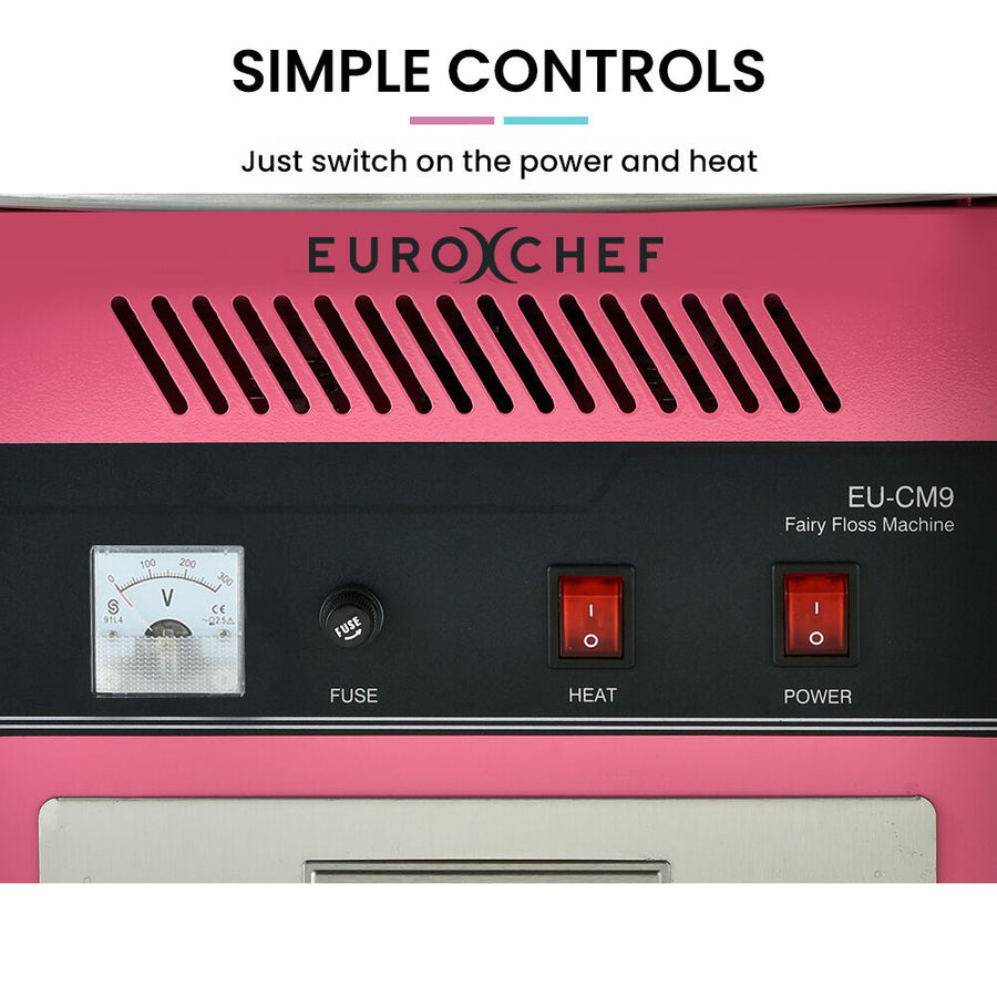EUROCHEF 1100W Commercial Fairy Floss Machine, Cotton Candy Maker with Bubble Cover