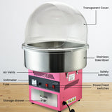 EUROCHEF 1100W Commercial Fairy Floss Machine, Cotton Candy Maker with Bubble Cover