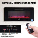 Devanti Electric Fireplace Fire Heater Wall Mounted Insert 3D Flame 1800W Remote Control - Close-Up Angle