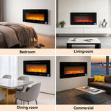 Devanti Electric Fireplace Fire Heater Wall Mounted Insert 3D Flame 1800W Remote Control - Low Angle