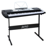 Alpha 61 Keys Electronic Piano Keyboard Digital Electric w/ Stand Beginner Silver - Low Angle