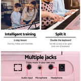 Alpha 61 Keys Electronic Piano Keyboard Digital Electric w/ Stand Lighted Pink - Close-Up Angle
