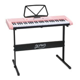 Alpha 61 Keys Electronic Piano Keyboard Digital Electric w/ Stand Lighted Pink - Low Angle