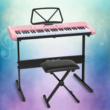 Alpha 61 Keys Electronic Piano Keyboard Digital Electric w/ Stand Stool Pink - Close-Up Angle