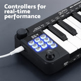 Alpha 25-Key MIDI Keyboard Controller Portable USB Laptop Black - 45-Degree Angle