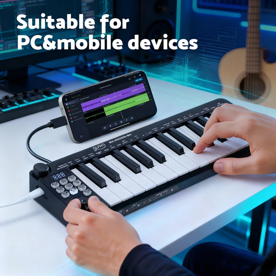 Alpha 25-Key MIDI Keyboard Controller Portable USB Laptop Black