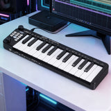 Alpha 25-Key MIDI Keyboard Controller Portable USB Laptop Black - Close-Up Angle
